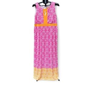 Ruby Rd Women’s L Floral Sleeveless Maxi Dress Round Neck Casual Polyester